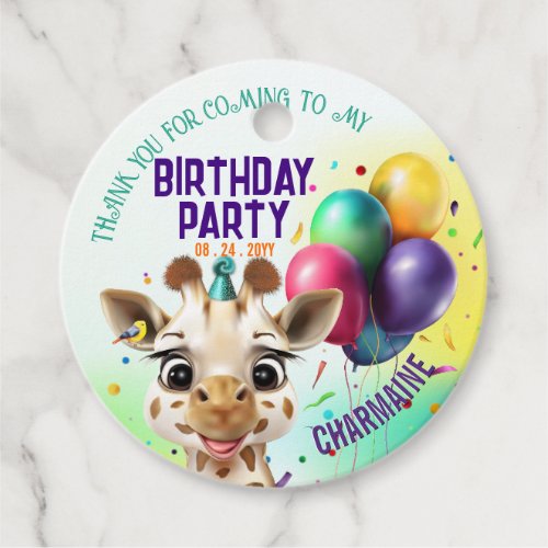 Cute Giraffe Colorful Birthday Favor Tags