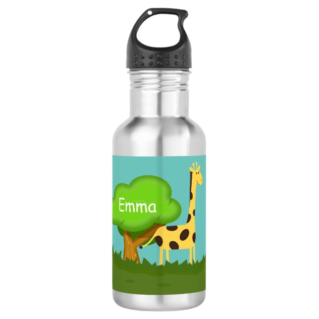Cute Giraffe Colorful Cartoon Personalised Stainless Steel Water Bottle (Front)