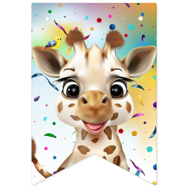 Cute Giraffe Colorful Confetti Kids Birthday Party Bunting Flags (Sixteenth Flag)