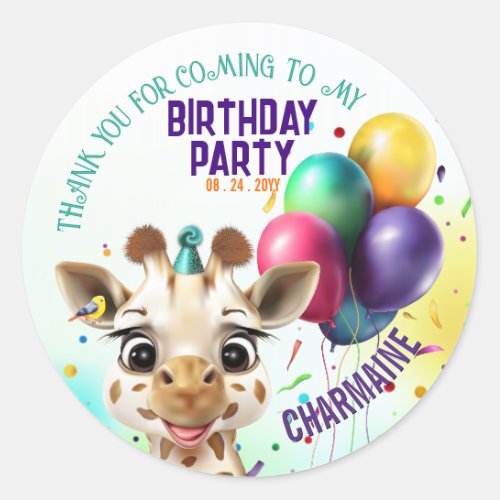 Cute Giraffe Colorful Confetti Kids Birthday Party Classic Round Sticker