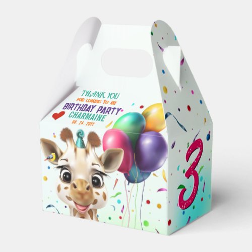 Cute Giraffe Colorful Confetti Kids Birthday Party Favor Boxes