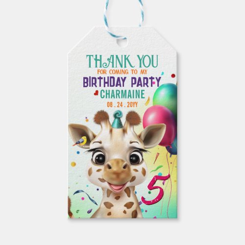 Cute Giraffe Colorful Confetti Kids Birthday Party Gift Tags