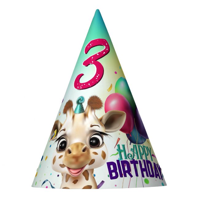 Cute Giraffe Colorful Confetti Kids Birthday Party Hat (Front)