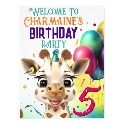 Cute Giraffe Colorful Confetti Kids Birthday Party Photo Print