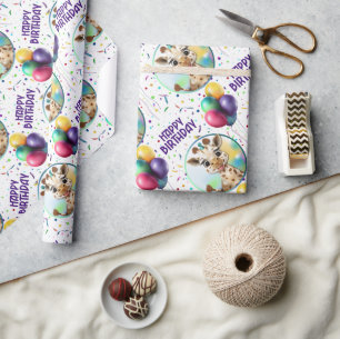 Cute Giraffe Colorful Confetti Kids Birthday Party Wrapping Paper