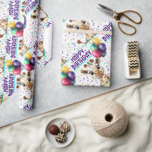 Cute Giraffe Colorful Confetti Kids Birthday Party Wrapping Paper