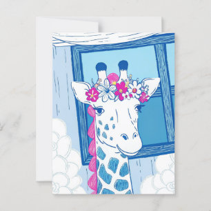 Cute giraffe congratulations light blue pop art postcard