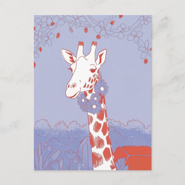 Cute giraffe congratulations lilac pop art postcard (Front)