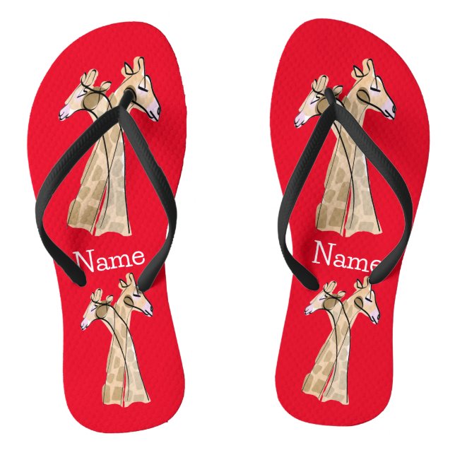 Cute Giraffe Couple Thunder_Cove  Flip Flops (Footbed)