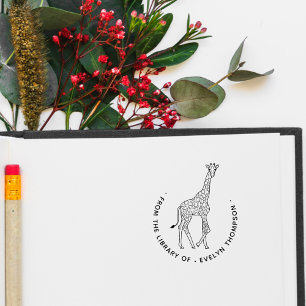 Cute Giraffe Custom Book From The Library Of Self-inking Stamp