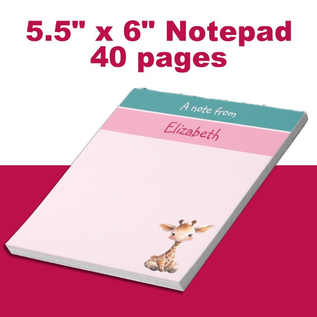 Cute giraffe custom name pink kids notepad (Creator Uploaded)