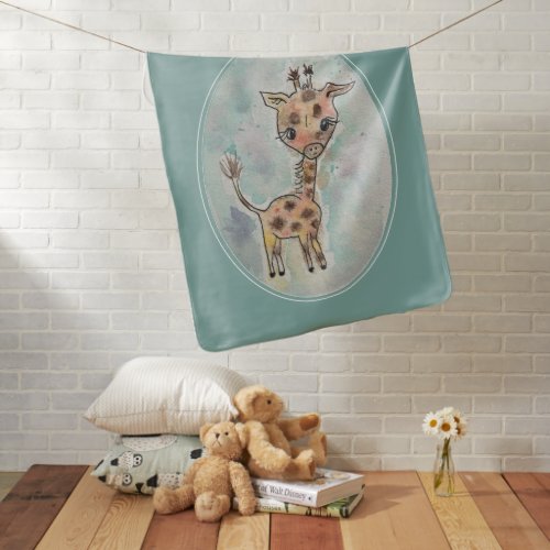 Cute Giraffe Customized Name Baby Blanket