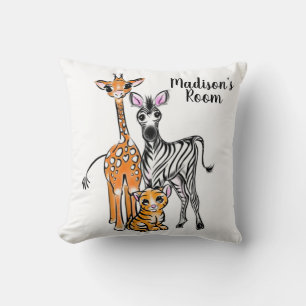 Cute Giraffe cute Zebra cute Tiger drawing Throw Pillow