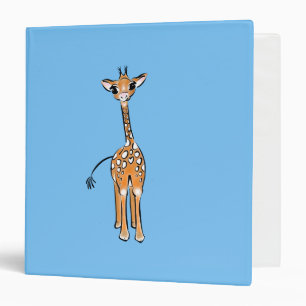 Cute giraffe drawing blue 3 ring binder