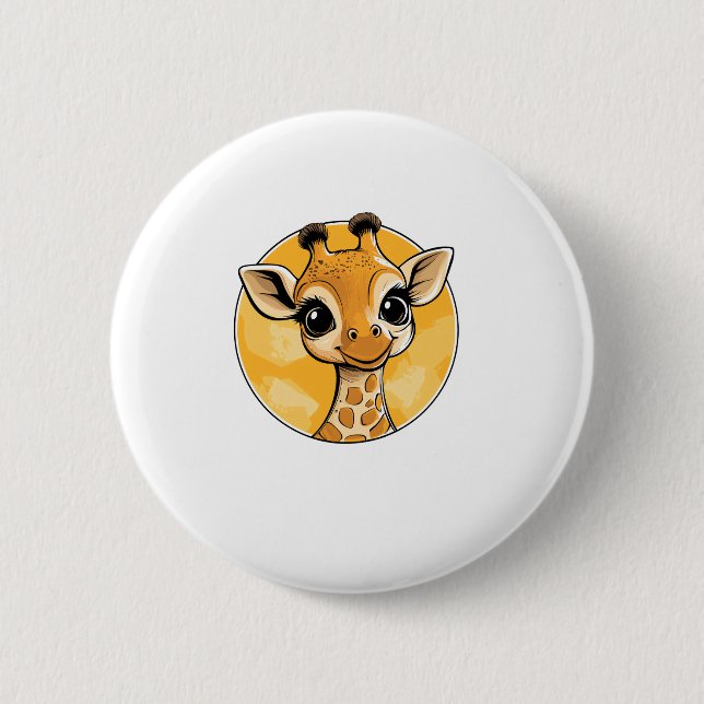 Cute Giraffe Drawing Cartoon Style   Button (Front)