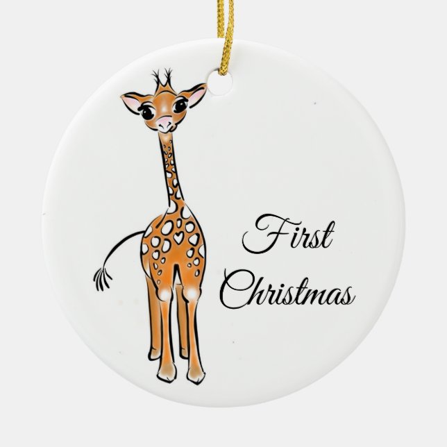 Cute giraffe drawing  ceramic ornament (Front)