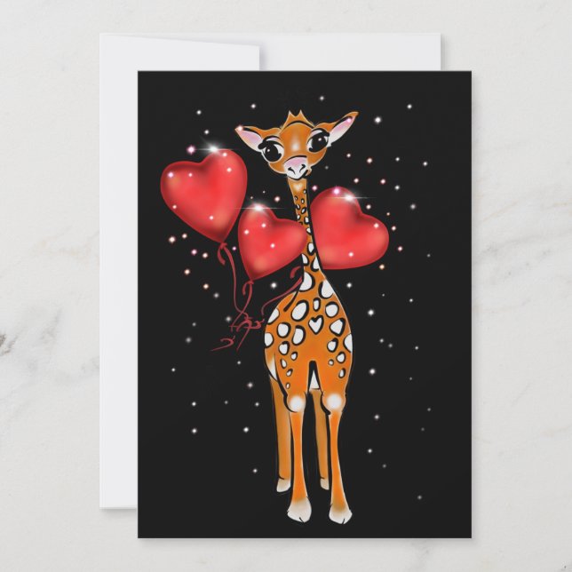 Cute giraffe drawing | heart balloons | stars   holiday card (Front)