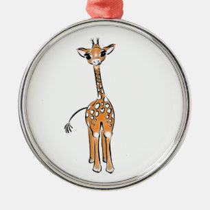 Cute giraffe drawing metal ornament
