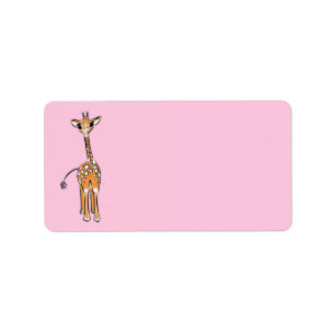 Cute giraffe drawing pink label