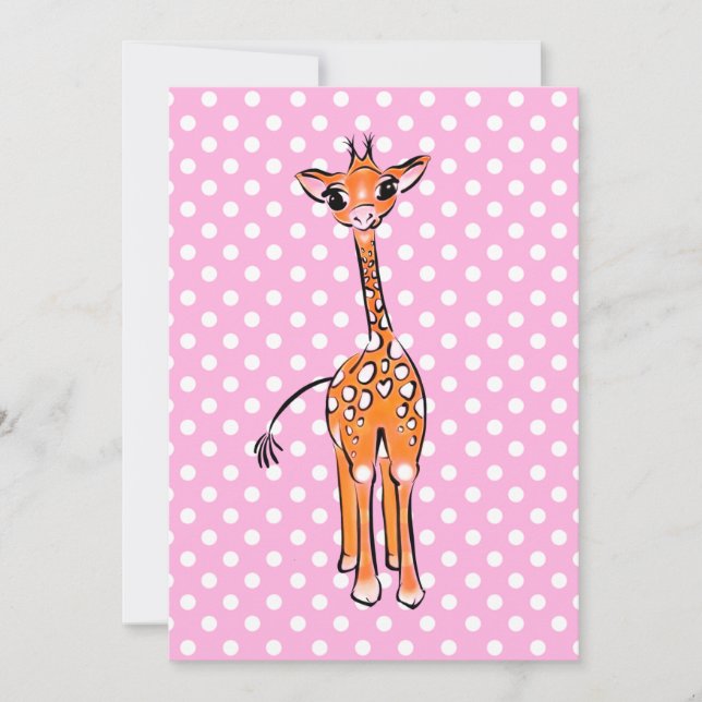 Cute giraffe drawing, safari animal, polka dots  invitation (Front)
