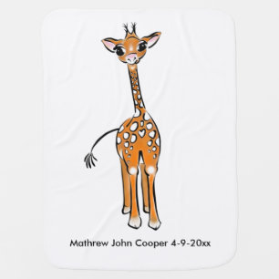 Cute giraffe drawing, safari animals baby blanket