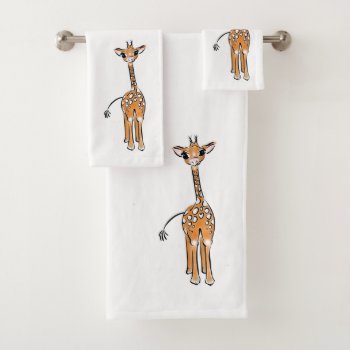 Cute Giraffe Drawing  Safari Animals  Bath Towel Set by Omtastic at Zazzle