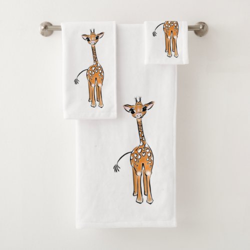 Cute Giraffe drawing safari animals  Bath Towel Set