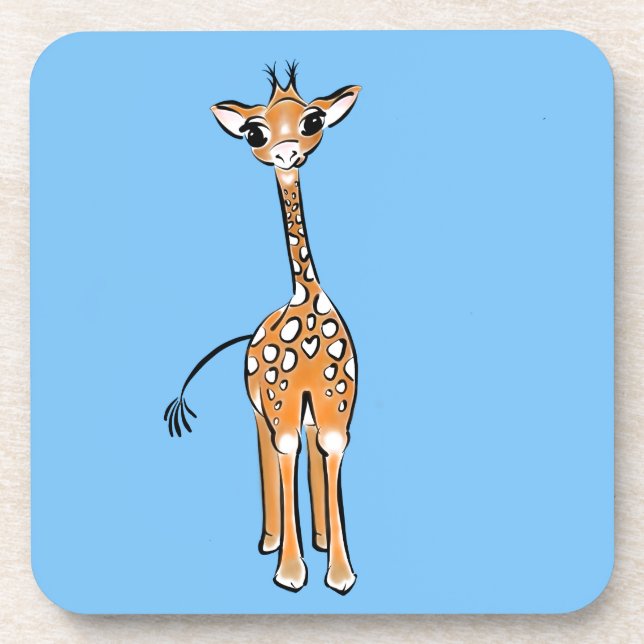 Cute Giraffe drawing, safari animals  Beverage Coaster (Front)