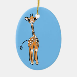 Cute Giraffe drawing safari animals blue Ceramic Ornament
