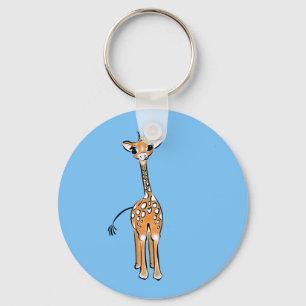 Cute Giraffe drawing safari animals blue Keychain
