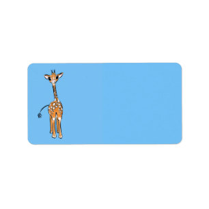 Cute Giraffe drawing safari animals blue Label