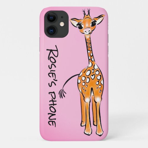 Cute Giraffe drawing safari animals  iPhone 11 Case