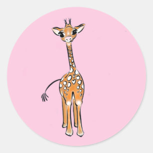 Cute Giraffe drawing, safari animals Classic Round Sticker