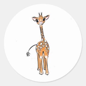 Cute Giraffe Drawing  Safari Animals  Classic Round Sticker by Omtastic at Zazzle