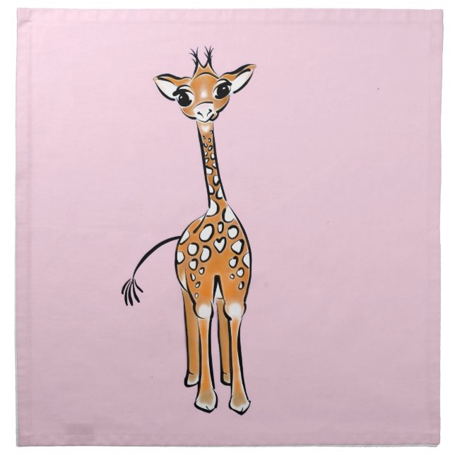 Cute Giraffe drawing, safari animals  Cloth Napkin (Front)