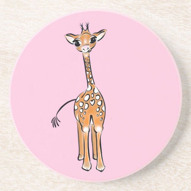Cute giraffe drawing, safari animals  drink coaster (Front)