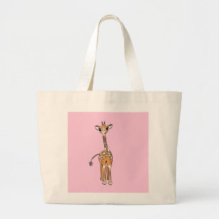 Cute giraffe drawing, safari animals  large tote bag