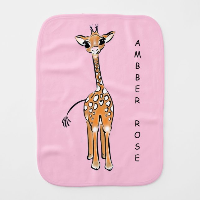 Cute giraffe drawing, safari animals, monogrammed baby burp cloth (Front)