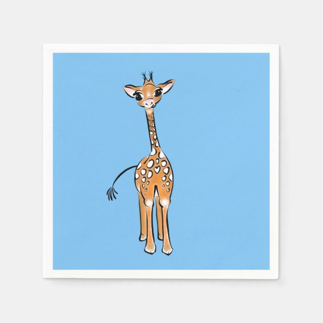 Cute Giraffe drawing, safari animals  Napkins (Front)