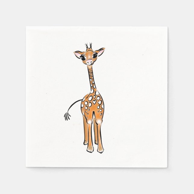 Cute Giraffe drawing, safari animals  Napkins (Front)
