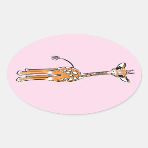 Cute Giraffe drawing, safari animals Oval Sticker