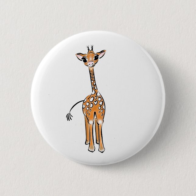 Cute Giraffe drawing, safari animals  Pinback Button (Front)
