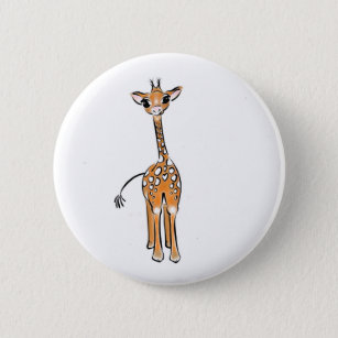 Cute Giraffe drawing, safari animals  Pinback Button
