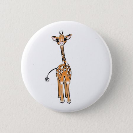 Cute Giraffe Drawing, Safari Animals  Pinback Button