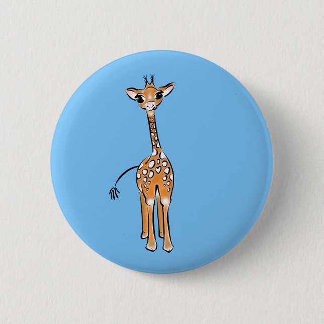 Cute Giraffe drawing, safari animals  Pinback Button (Front)