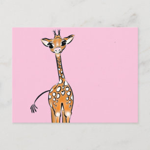 Cute giraffe drawing, safari animals  postcard