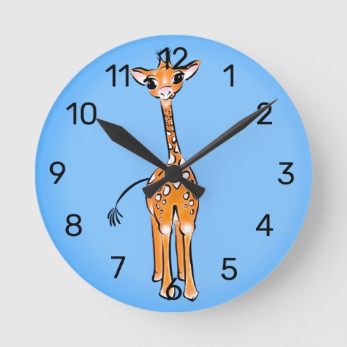 Cute giraffe drawing safari animals  round clock