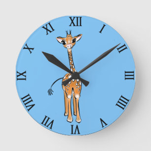 Cute giraffe drawing, safari animals  round clock