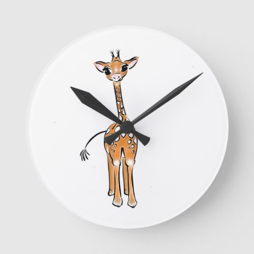 Cute giraffe drawing safari animals  round clock