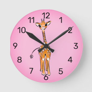 Cute giraffe drawing, safari animals  round clock